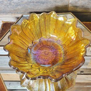 Indiana Glass - Carnival Glass - Lily Pons Bowl - Amber - Flower - 1970's